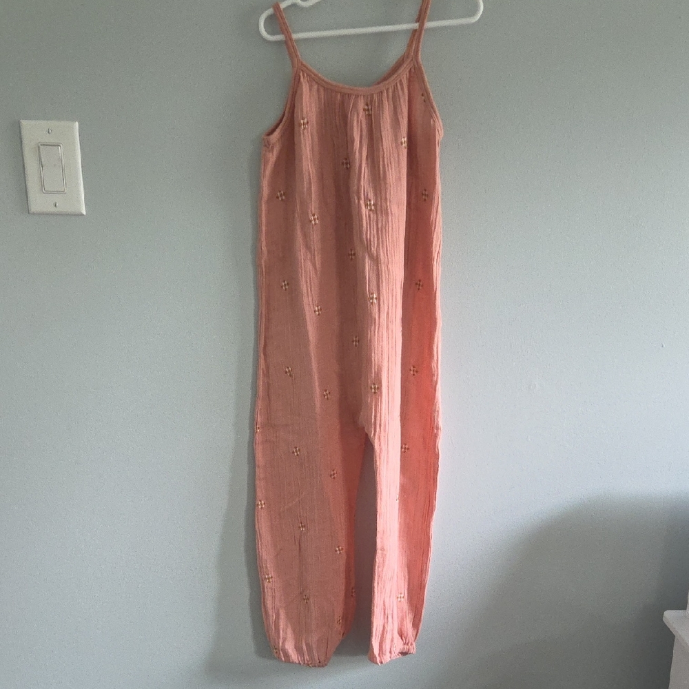 Pink Chicken Peach Jumpsuit with Embroidered Accents
